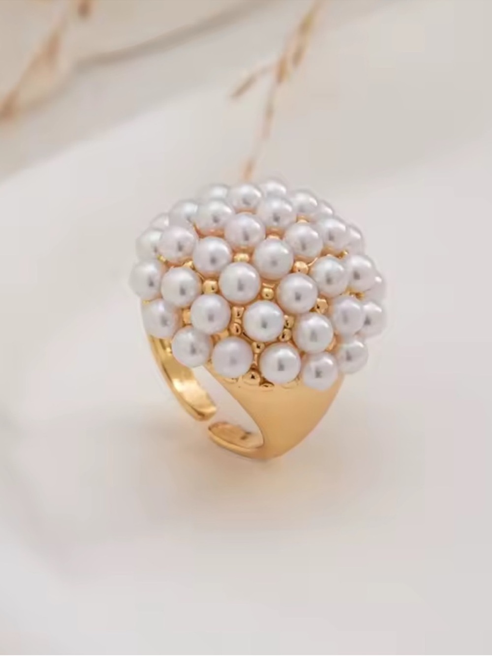 Gold Pearl Cluster Dome Ring